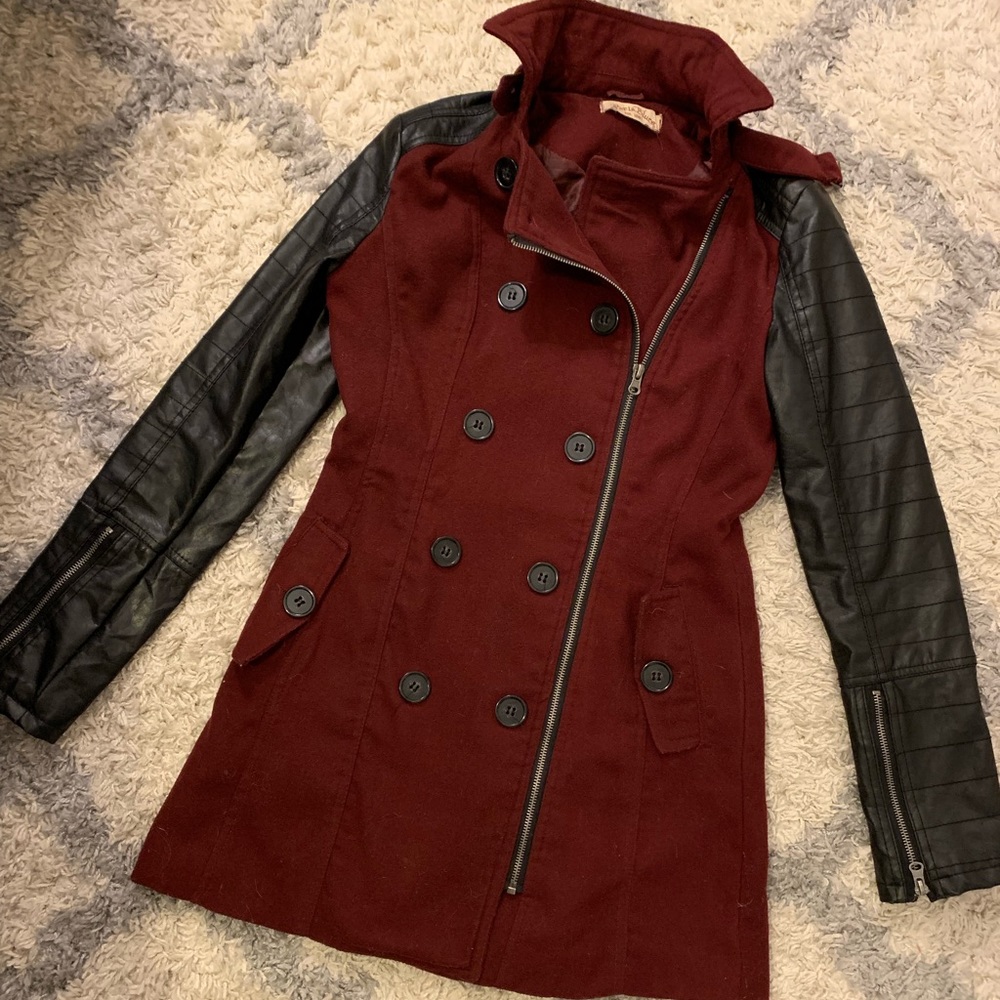 Trench Coat Jacket Leather and Maroon